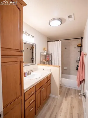 a bathroom with a sink a mirror and a bathtub