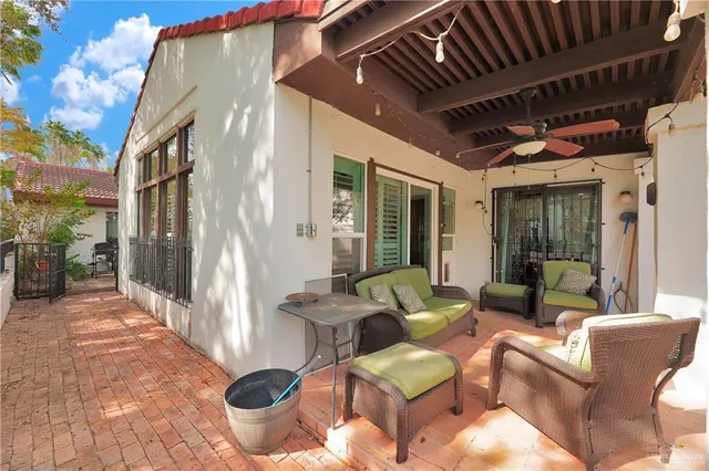 a balcony with furniture