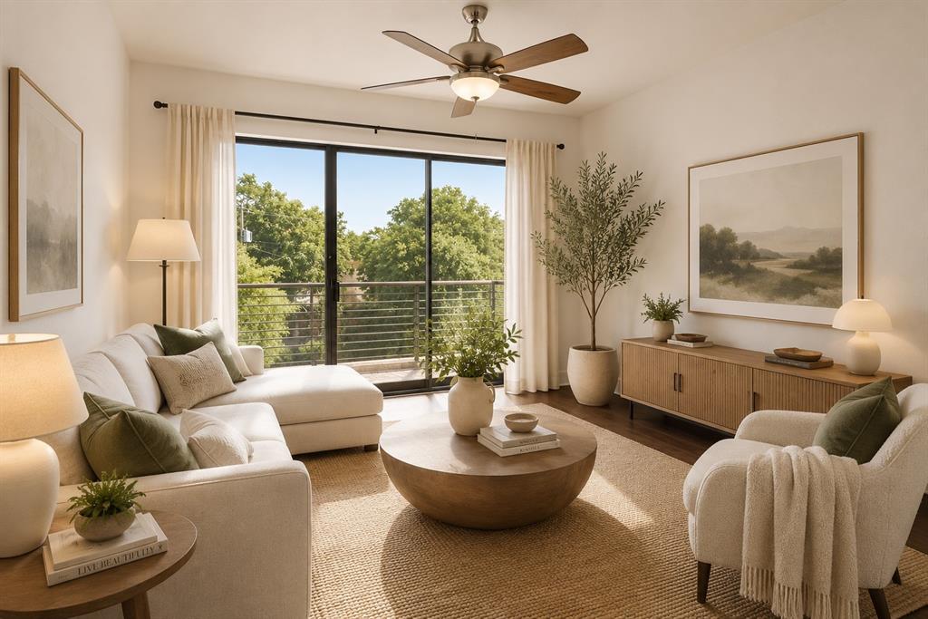 4414 Cedar Springs Road, Unit 320 Dallas, TX 75219 - Photo 1 of 17 a living room with furniture and a large window