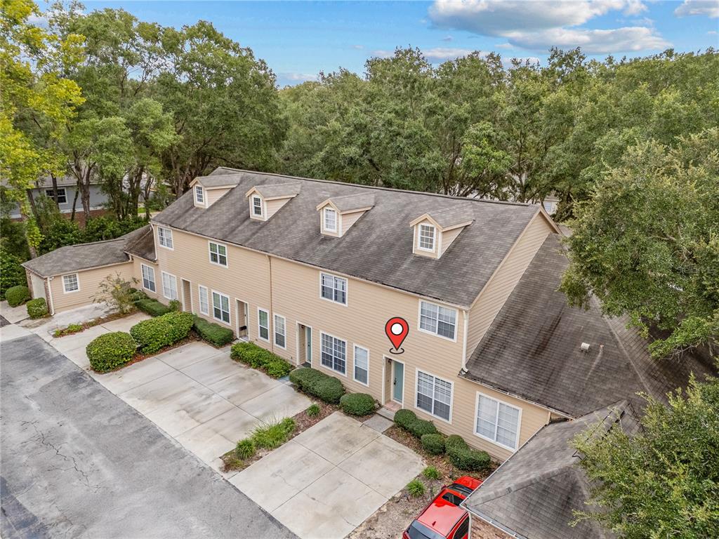 an aerial view of a house