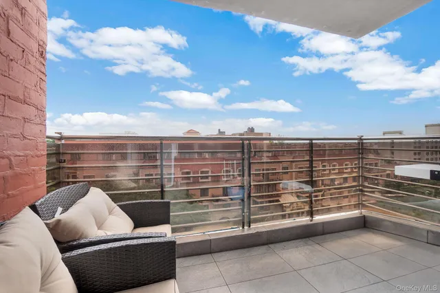 a view of a terrace with sky view
