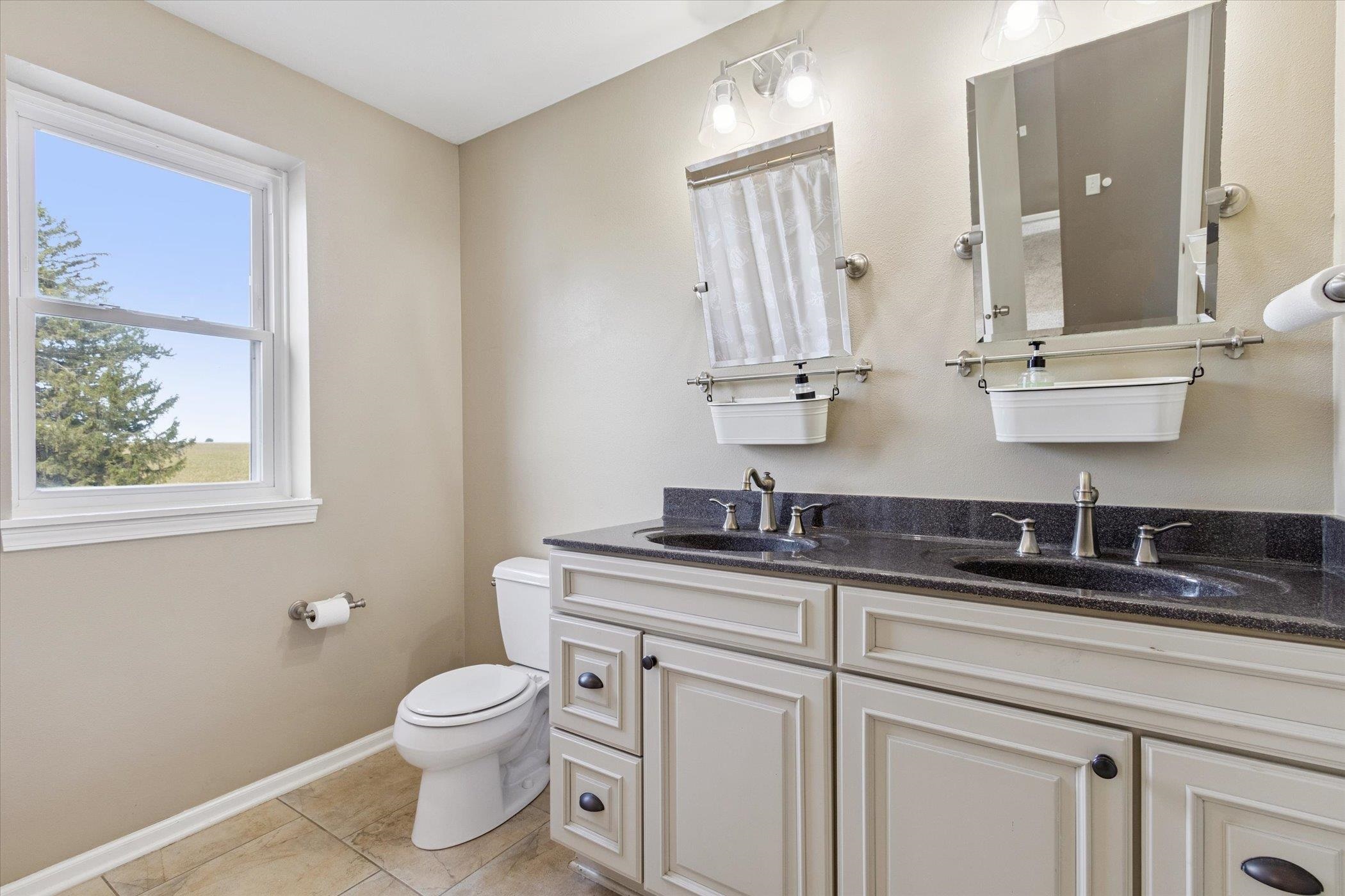 8548 East Edwardsville Road German Valley, IL 61039 - Photo 19 of 70 a bathroom with a granite countertop toilet sink and mirror