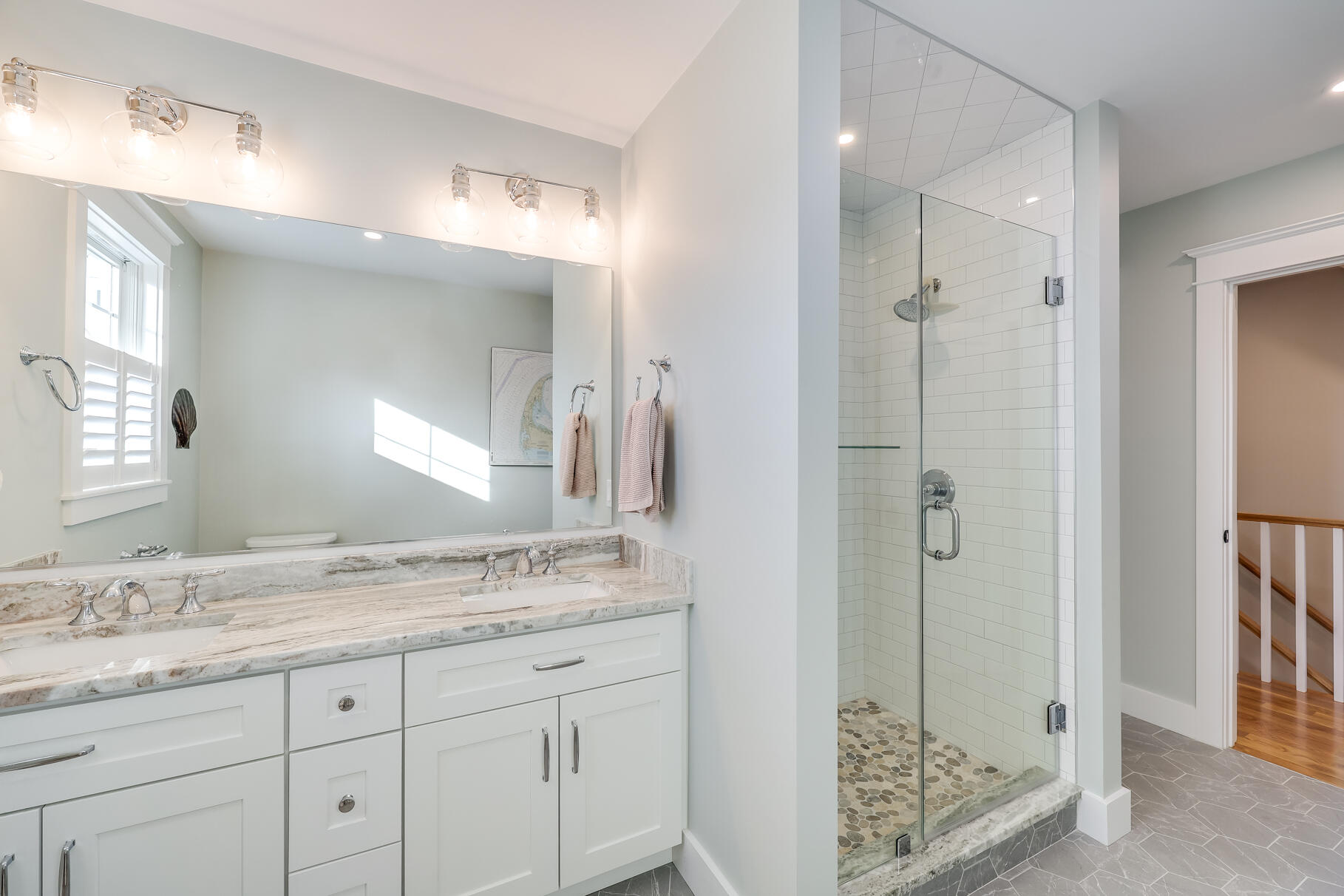 20 Cockle Cove Road South Chatham, MA 02659 - Photo 33 of 42 a bathroom with a granite countertop sink mirror and shower