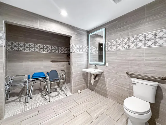 a bathroom with a toilet a sink and mirror