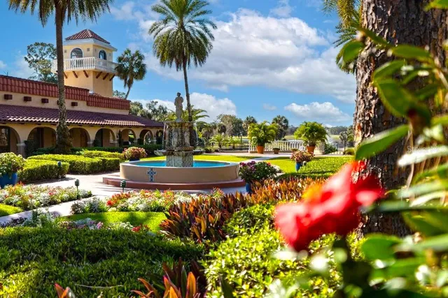 a view of a lake with a building in the background