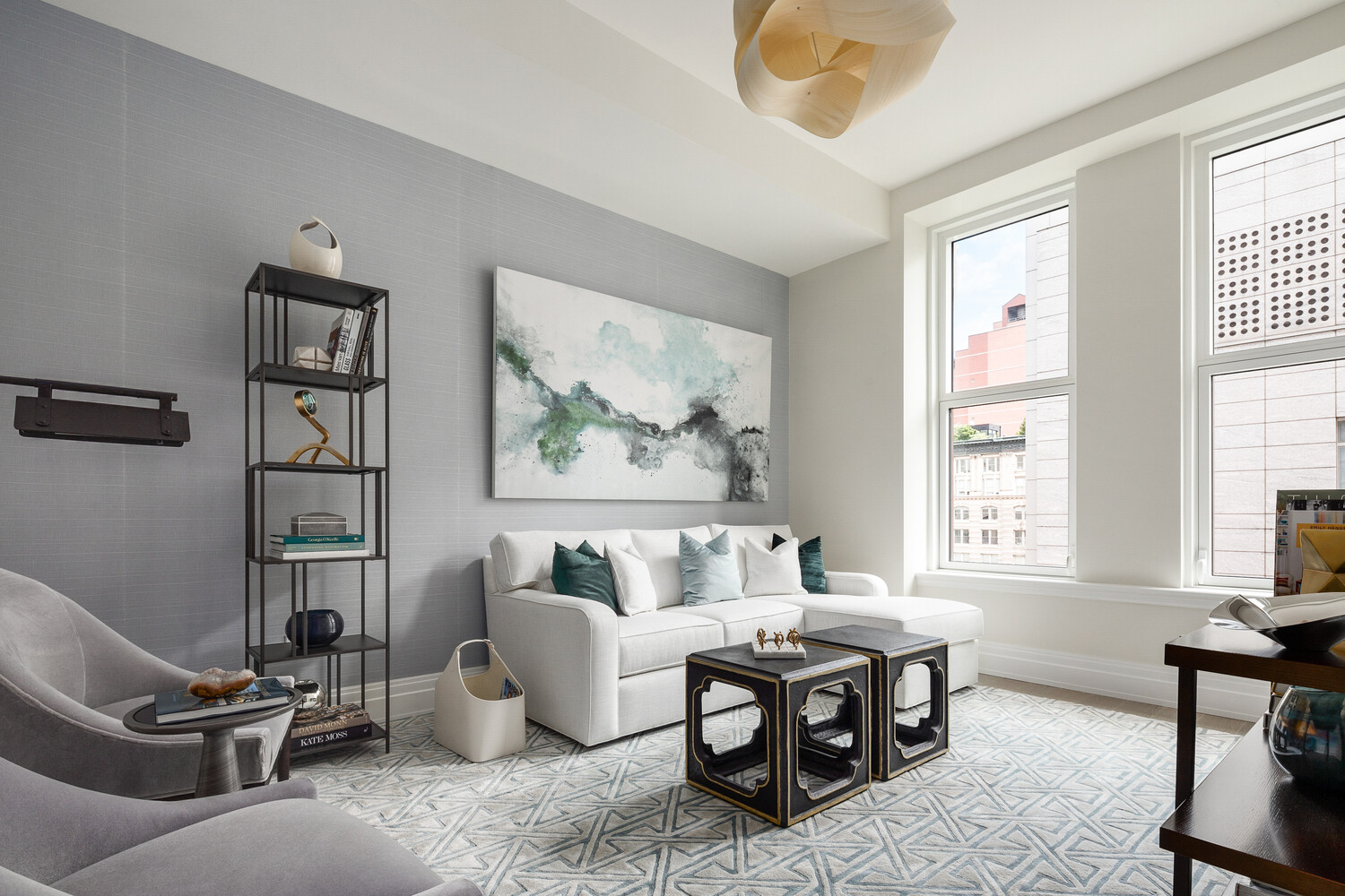 108 Leonard Street, Unit 7G Manhattan, NY 10013 - Photo 10 of 28 a living room with furniture a table and a window