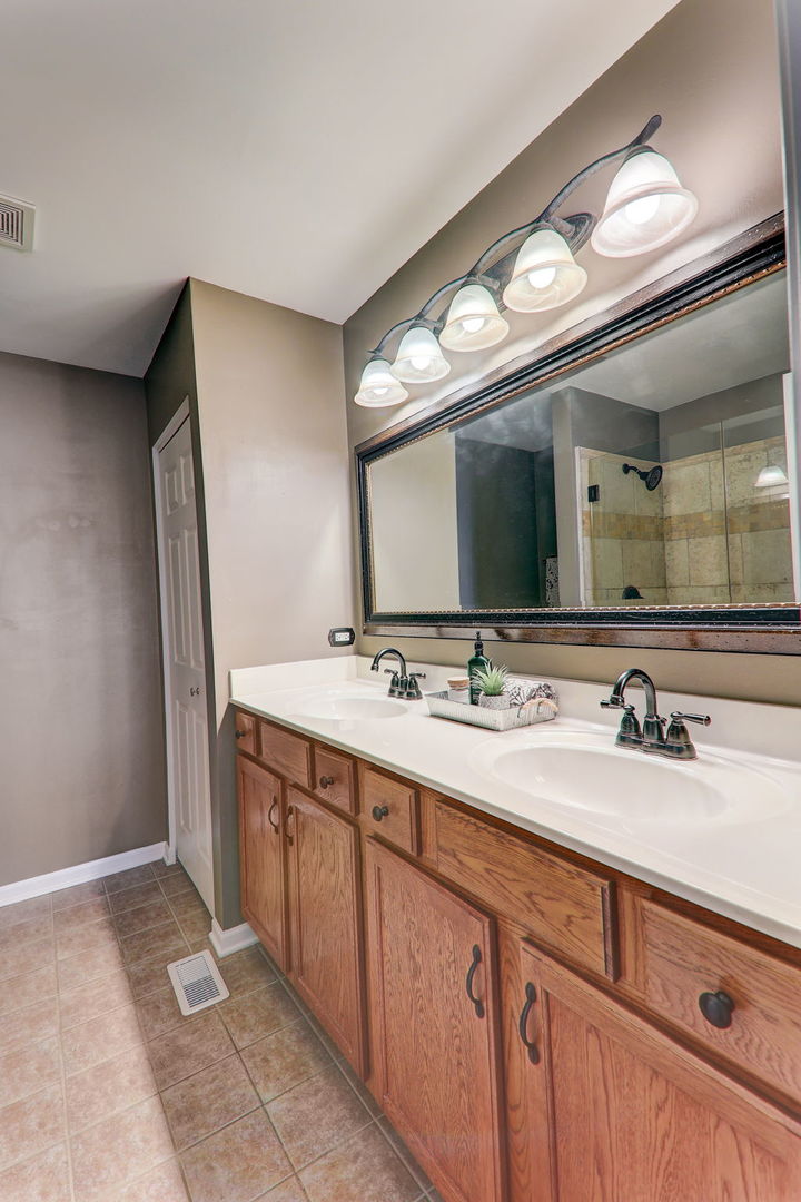 980 Oak Ridge Boulevard Elgin, IL 60120 - Photo 31 of 42 a bathroom with a double vanity sink and a mirror