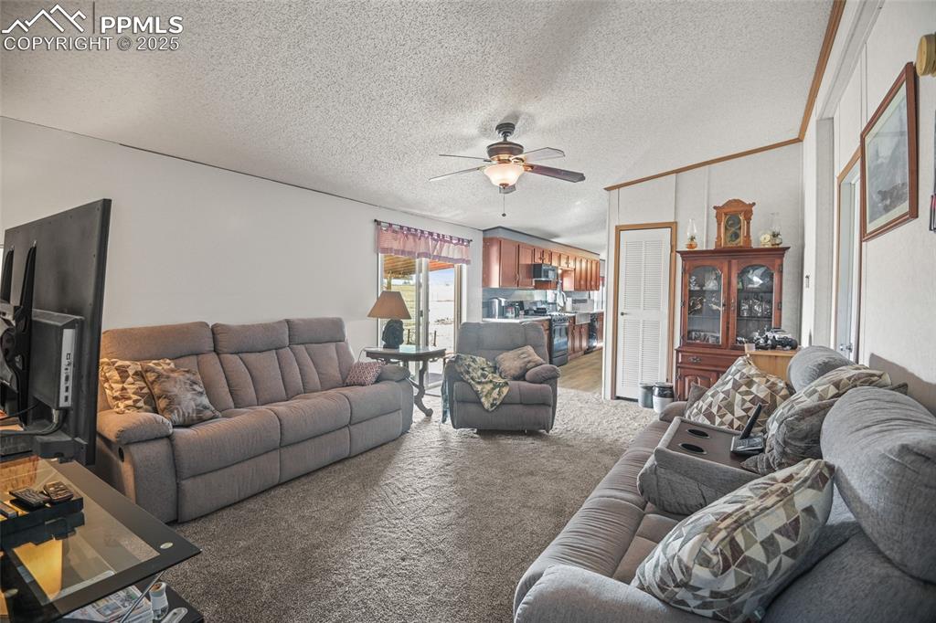 33440 Highway 94 Yoder, CO 80864 - Photo 21 of 30 a living room with furniture ceiling fan and a rug