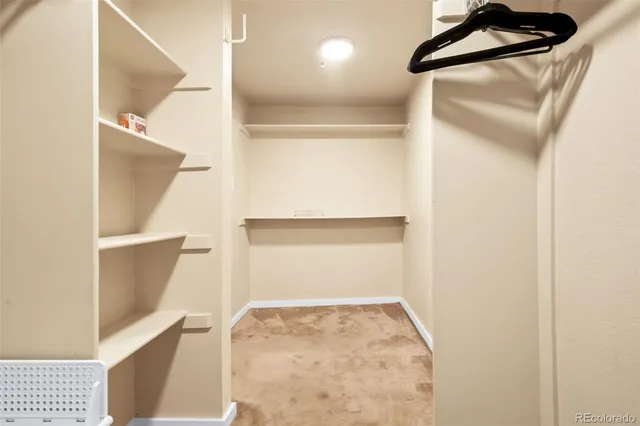 a view of walk in closet with empty racks