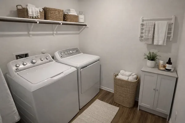 a utility room with dryer and washer