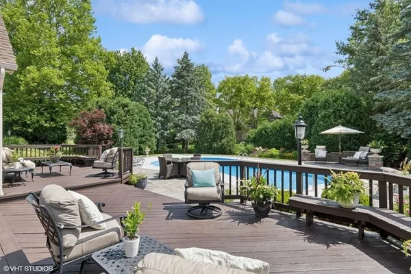 a view of a terrace with furniture