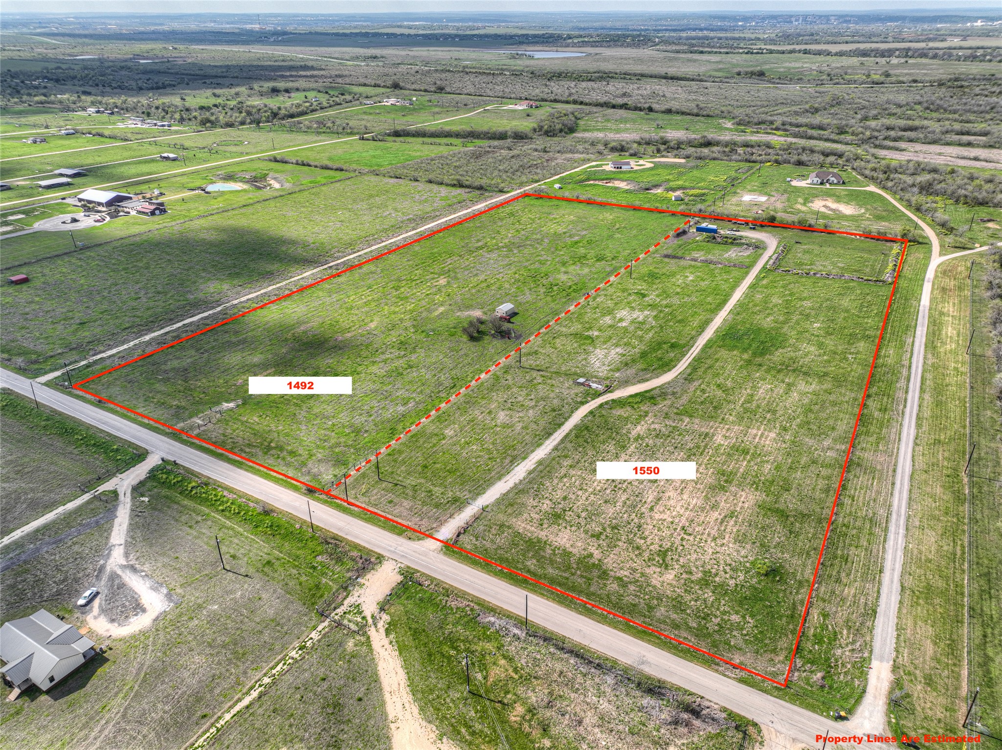 1492 Scull Road San Marcos, TX 78666 - Photo 1 of 10 Overview of rural landscape with property boundaries highlighted