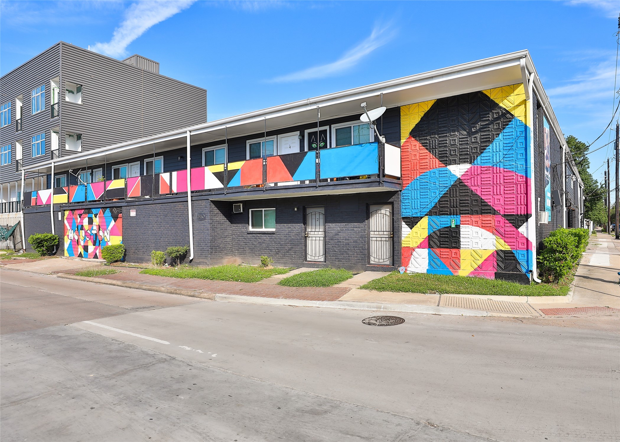 a view of small space in front of a building