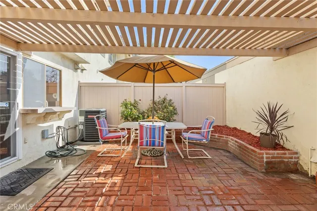 a building outdoor space with patio furniture