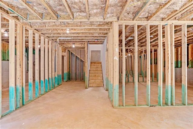 a view of a wooden deck with a trees