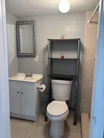 a bathroom with a toilet sink and mirror