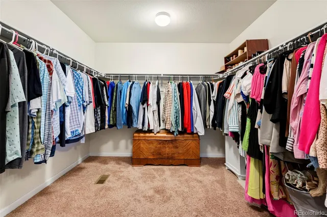 a view of walk in closet with clothes