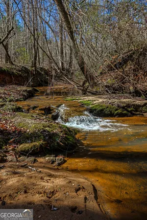 a view of a lake with a city