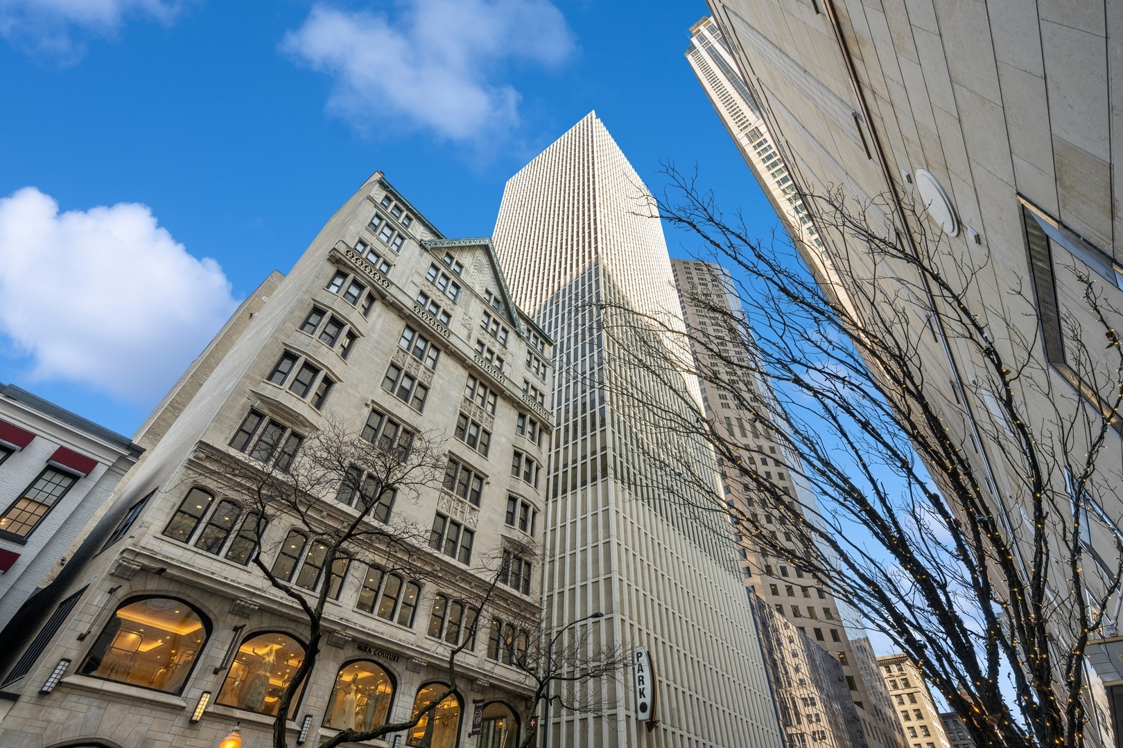 a view of a tall building