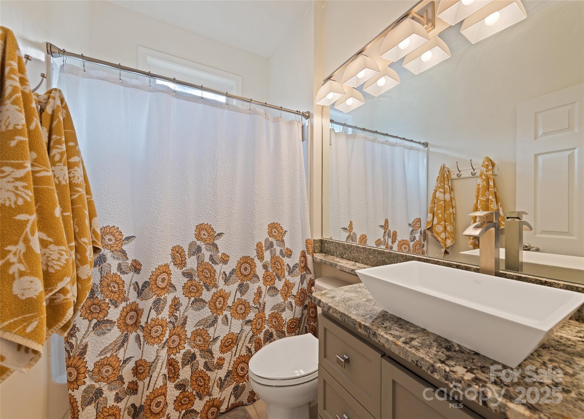 966 Coyote Hollow Road Waynesville, NC 28785 - Photo 17 of 29 a bathroom with a granite countertop sink and a mirror