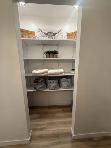 a view of a fireplace in a shelf