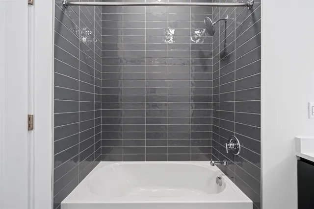 a bathroom with a bathtub