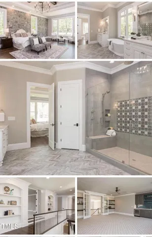 a view of a kitchen counter top space and wooden floor