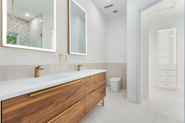 a balcony with trees in front of it