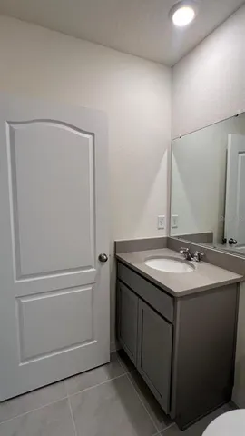 a bathroom with a sink a toilet and mirror