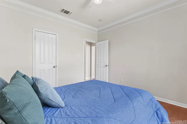 a bedroom with a bed