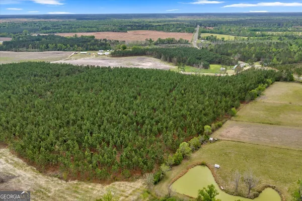 a view of a field with an ocean