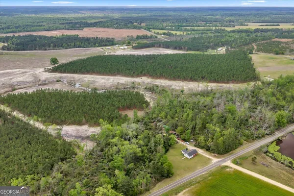 a view of a green field with lots of bushes