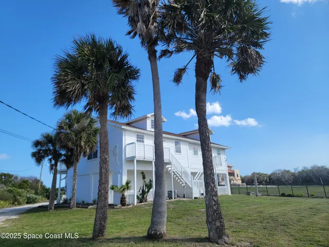 a view of a park with palm trees