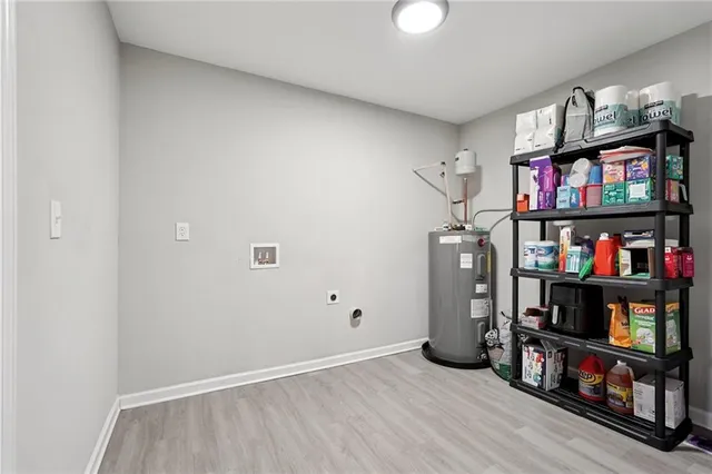 a view of a room with shelves