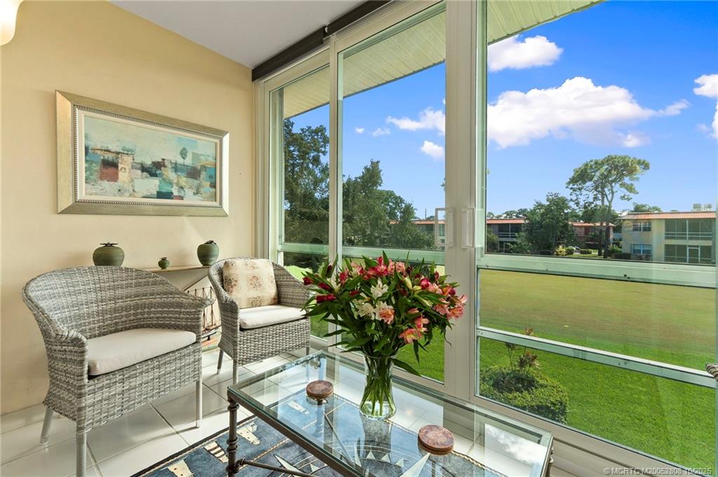 a outdoor view with a sitting space