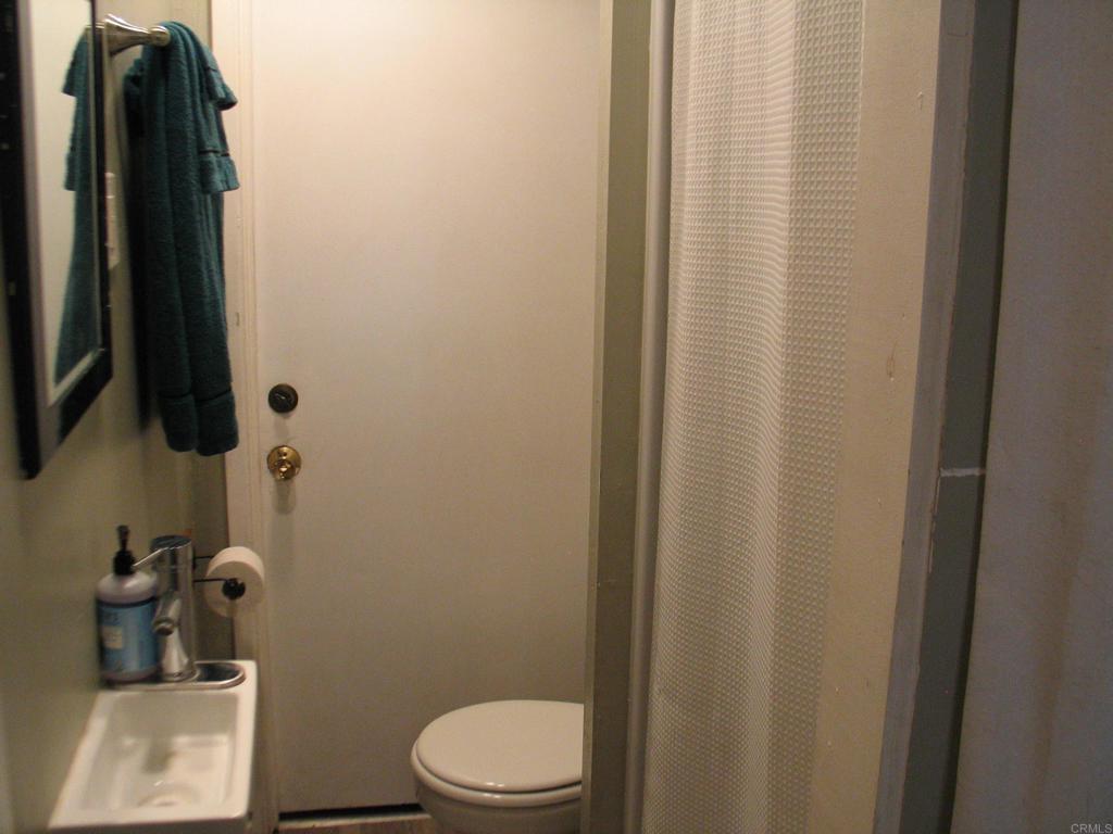 2102 3rd Street Julian, CA 92036 - Photo 10 of 20 a bathroom with a toilet and a shower curtain