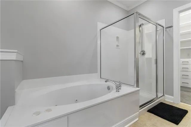 a bathroom with a bathtub and a shower