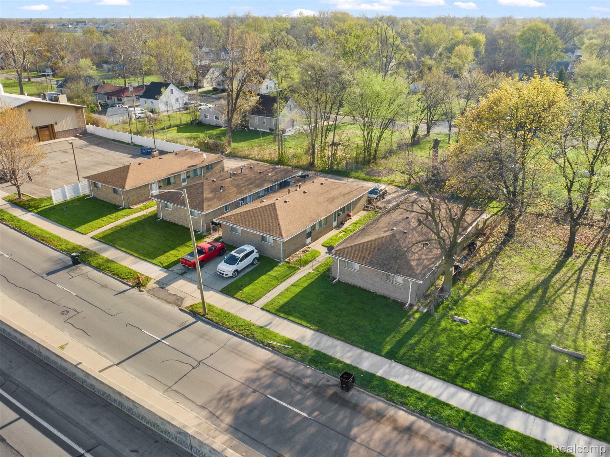 Aerial perspective of suburban area