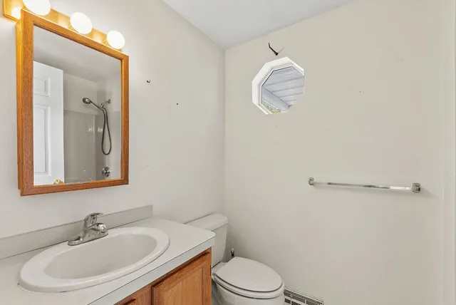 a bathroom with a sink a toilet and vanity