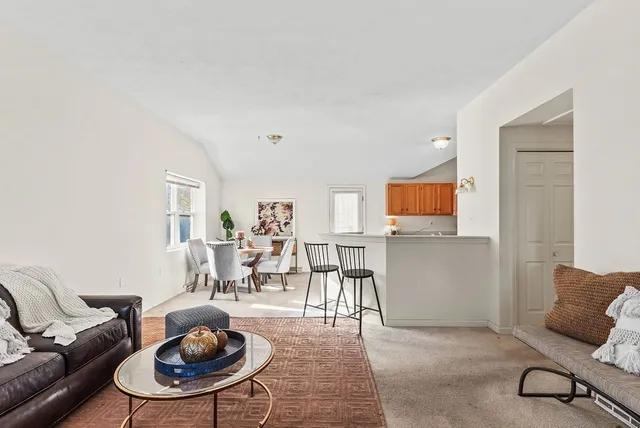 a living room with furniture and a rug