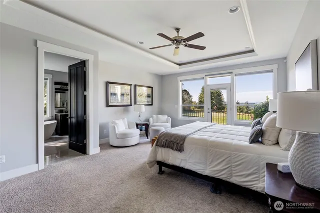 a bedroom with furniture and a bed