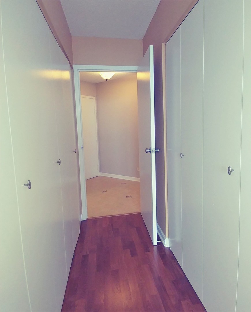 5320 North Sheridan Road, Unit 1207 Chicago, IL 60640 - Photo 15 of 20 a view of a hallway with wooden floor and a bathroom