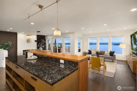 a large kitchen with lots of counter space