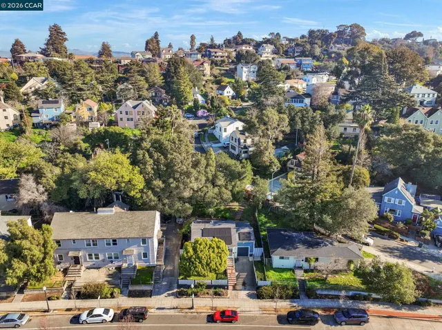an aerial view of multiple building