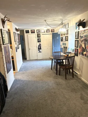 a view of a livingroom with furniture and a window