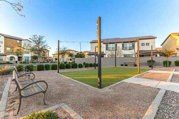 a view of a backyard with a slide