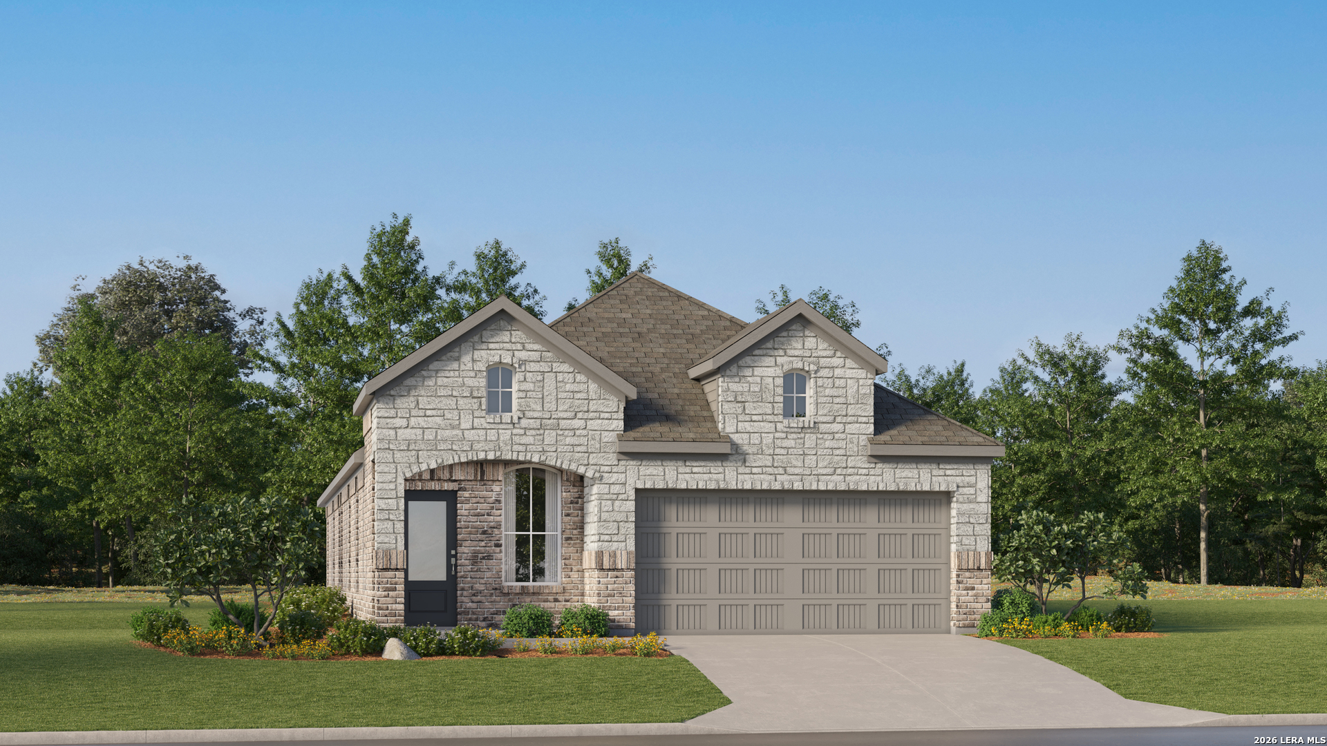 a front view of a house with a garden