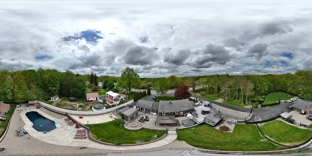 a view of a swimming pool and fire pit