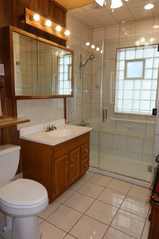 a bathroom with a sink a toilet and mirror