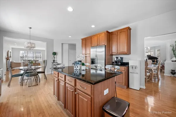 a kitchen with counter top space and appliances